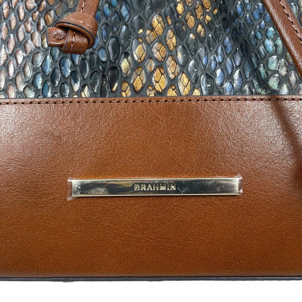 Brahmin Marlowe Embossed Leather Bucket Bag Bottle Blue Fletcher - Picture 8 of 13